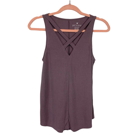 American Eagle Soft & Sexy Sueded Purple Strappy Cutout Tank- Size XS