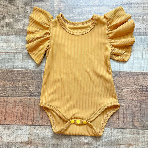 No Brand Mustard Ribbed Flutter Sleeve Onesie- Size ~6-12M (see notes)