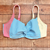 Lands End Blue/Yellow/Red Color Block Seersucker Twist Front Underwire Bikini Top- Size 18W (we have matching bottoms, sold out online)