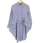 Zara Women Pinstripe Button Up High/Low Ruffle Top- Size S