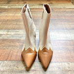 Raye Cream and Camel Pointed Toe Low Stiletto Leather Booties- Size 8.5 (sold out online, see notes)