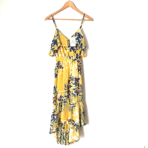 Jealous Tomato Yellow Cold Shoulder Floral High/Low Dress NWT- Size S