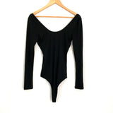 Vestique Black Long Sleeve Ribbed Scoop Neck Thong Bodysuit- Size S