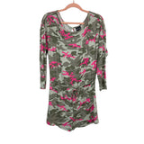 Scoop Green and Pink Camo Print Drawstring Long Sleeve Romper- Size S