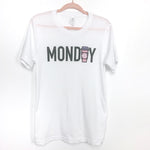 Bella + Canvas White "Monday" Monogramed Coffee Cup T-Shirt- Size S