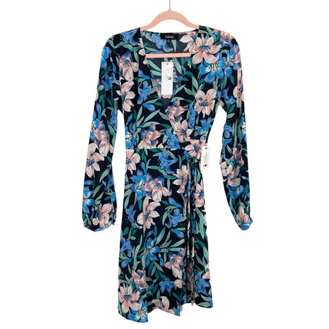 Aakaa Blue Floral Print Wrap Dress NWT- Size M