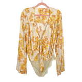 Free People Intimately Ivory Floral Front Tie Bell Sleeve Bodysuit- Size S (sold out online)