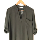 Lush Olive Green 3/4 Sleeve V Neck Roll Tab Tunic- Size XS