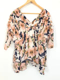 JOA Floral Top with Asymmetrical Hem Line- Size S