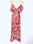Bardot Maroon and Orange Faux Wrap Dress with Ruffle Sleeves- Size 4