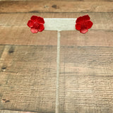 No Brand Red Flower Stud Earrings (See Notes)
