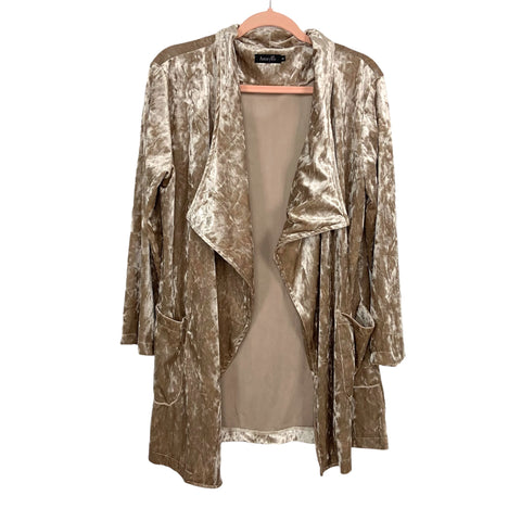 Amaryllis Tan Velvet Waterfall Front Cardigan- Size S