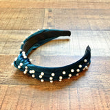 No Brand Teal Velvet with Pearls Knot Headband