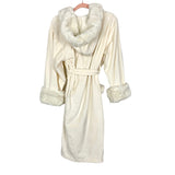 Pottery Barn Ivory Faux Fur Lined Hooded and Belted Robe- Size S (see notes)