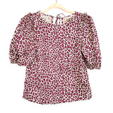 La Ven Cream/Purple Animal Print Puff Sleeve Back Tie Top NWT- Size XS