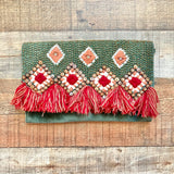 America & Beyond Beaded Fringe Clutch