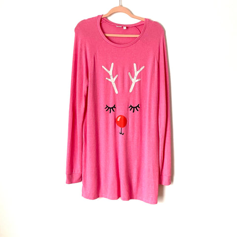 Make + Model Pink Reindeer Night Shirt- Size L