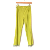 Amnesia Original Lime Green Stretch Crop Top and Pant Set with Beaded Trim- Size 2 (Sold as set)