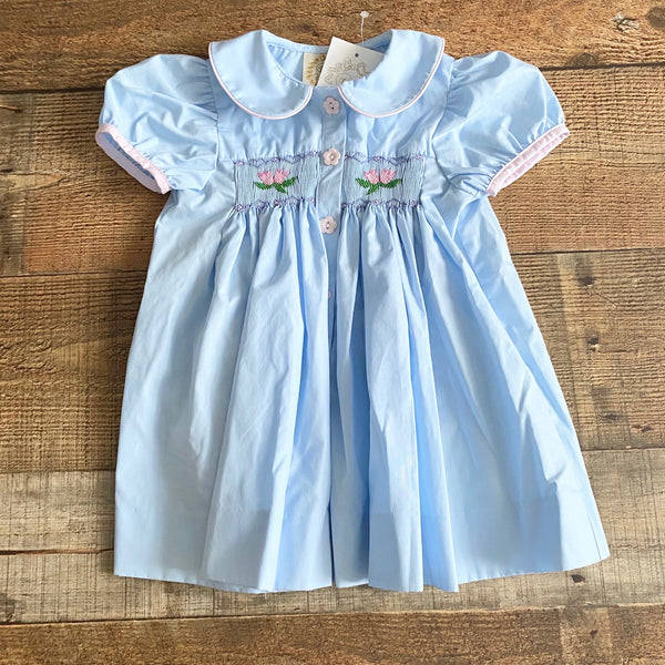 The Beaufort Bonnet Company Blue Smocked Floral Dress NWT- Size 12