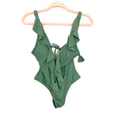 Beach Joy Green Ruffle Tie One Piece Swimsuit- Size S