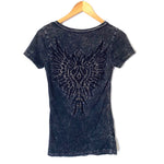 Vocal Rhinestone Embellished V Neck Tee- Size S