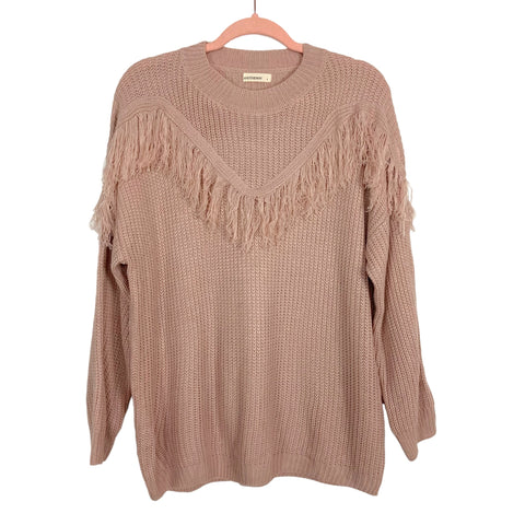 And The Why Blush Open Knit Fringe Sweater- Size S