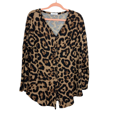 Amaryllis Animal Print Button V-Neck Top- Size L