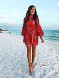 Flying Tomato Red Floral Dress with Smocked Sleeves and Mock Neck- Size S