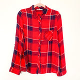 Love Tree Red and Navy Plaid Button Up Top- Size M