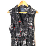 ModCloth Black Printed Button Up Belted Dress- Size XL