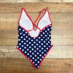 Beach Joy Navy with White Stars and Red Trim Deep V Padded One Piece- Size S