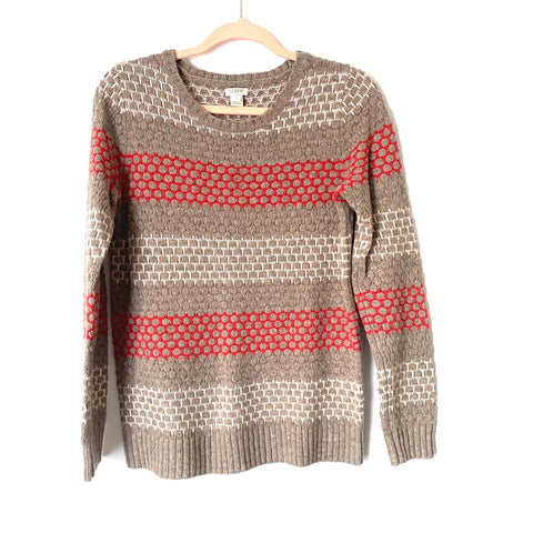 J. Crew Red and White Pattern Knit Wool Blend Sweater- Size S