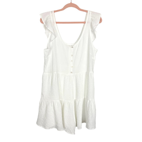 No Brand White Gauze Button Front Ruffle Romper- Size XL