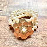 No Brand Pearl Triple Strand Flower Bracelet