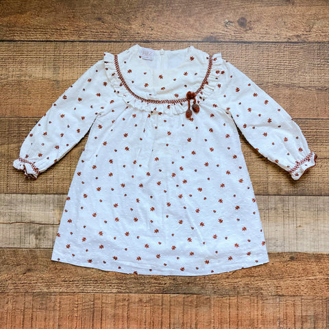 Paz Rodriguez White/Brown Swiss Dot Leaf and Acorn Pattern Dress- Size 36M (see notes)