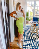 Free People Neon Green Ribbed Front Slit Sweater Skirt- Size S