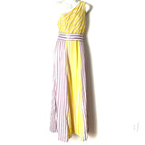 Foxiedox Purple and Yellow Striped One Shoulder Front Slit Maxi Dress NWT- Size S