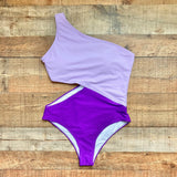 No Brand (Amazon) Lilac/Purple One Shoulder Side Cut Out Padded One Piece- Size XL