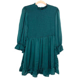 BaeVely Forest Green Smocked Bodice Ruffle Cuff Dress- Size L