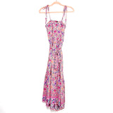 No Brand Pink Floral Print Shoulder Tie Belted Dress- Size S