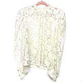 WAYF Ivory Lace Sheer Tie Back Puff Sleeve Blouse- Size L