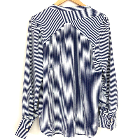 LOFT Blue Polyester Stripe Blouse- Size M
