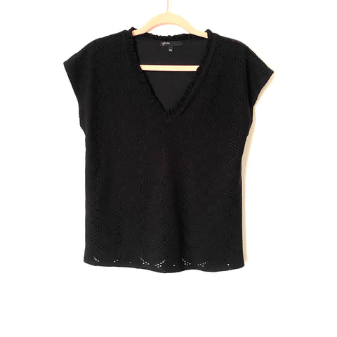 Gibson Black Eyelet Lined V Neck Top- Size XXS