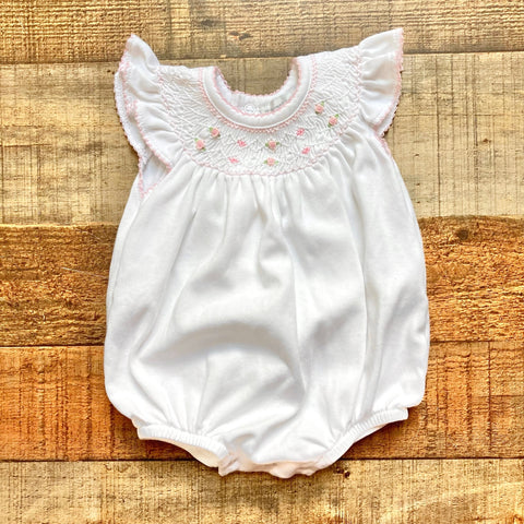 Magnolia Baby White Rose Print Smocked Bubble- Size 3M