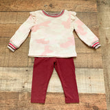 Splendid Camo Sweater with Burgundy Legging Set- Size 3-6M