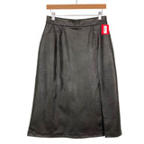 SPANX Black Faux Leather Front Slit Midi Skirt NWT- Size M