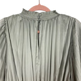 Petal + Pup Sage Faux Silk Pleated Mock Neck with Asymmetrical Hem and Front Cut Out Dress- Size 10 (see note, sold out online)