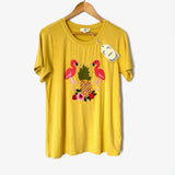 Entro Yellow Flamingo Embroidered Top NWT- Size S