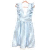 Caitlin M. Covington x Pink Lily Blue and White Striped The Hamptons V-Neck Midi Dress- Size S