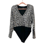 Bardot Silver Sequin Shoulder Padded Bodysuit- Size 12/XL